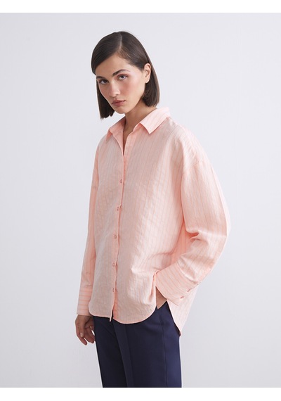 Lcw Vision Pembe Çizgili Oversize Modal Karışımlı Kadın Gömlek