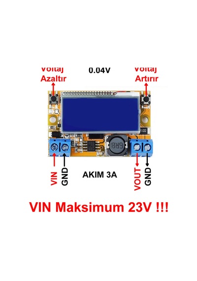 Alkatronik-3A Ayarlanabilir Voltaj Düşürücü Modül Ekranlı Ayarlı Güç Kaynağı