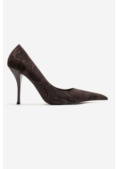 Luvishoes Luce Kahverengi Desenli Sivri Burunlu Kadın Topuklu Ayakkabı Kahverengi