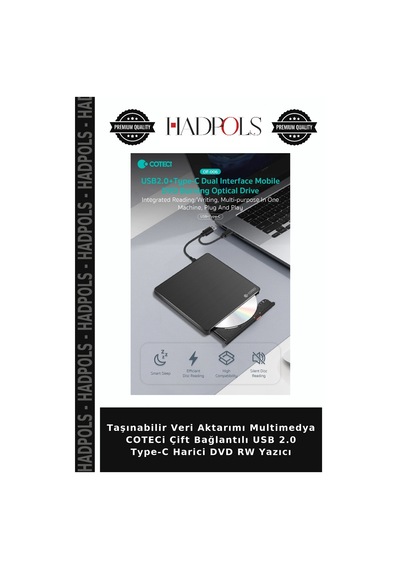 Taşınabilir Veri Aktarımı Multimedya Coteci Çift Bağlantılı Usb 2.0 Type-c Harici Dvd Rw Yazıcı
