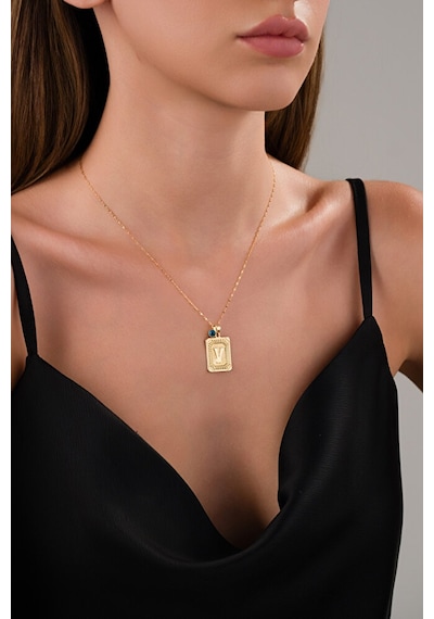 14 Ayar Altın Vintage V Harfli Kolye Altın