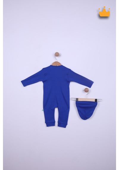 Babyhola Kız Erkek Bebek Tulum Bere Takım Pamuk Önden Düğmeli İnterlok 23630 Lacivert