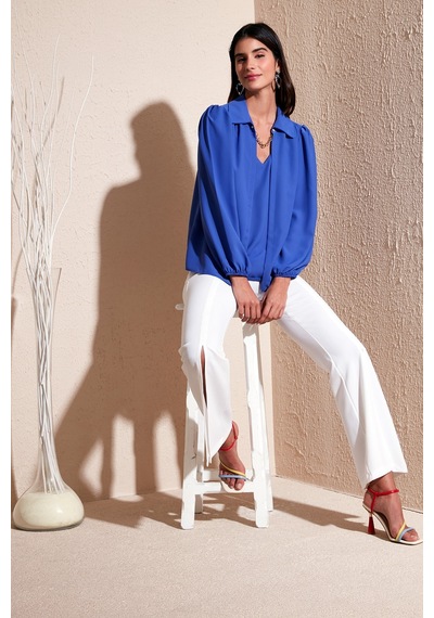 Lela Regular Fit V Yaka Balon Kol Bayan Bluz 611Bz0353 Saks