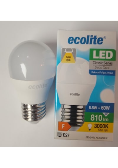 Ecolite 5'li Paket G45 8,5w E27 Top Ampul Gün Işığı Sarı