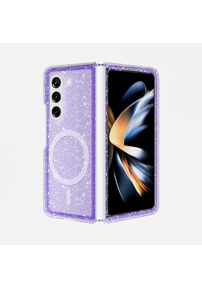 Samsung Uyumlu Galaxy Z Fold 6 Kılıf M-safe Şarj Özellikli Parlayan Simli Saydam Renkli Zore Allstar Kapak Mor