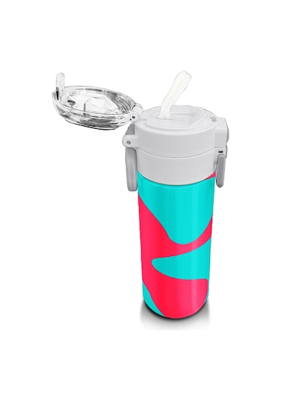 Coral High Kids Neon Mercan Turuncu Desenli Pipetli Ve Direkt İçim Çelik Termos 500 Ml 31885 Neon Mercan