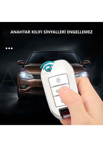 Peugeot 208 301 307 308 508 2008 3008 Partner Van Tpu Anahtar Kılıfı Beyaz Gümüş