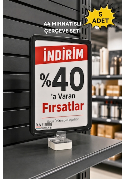 5 Adet - A4 Güçlü Mıknatıs Tutuculu Fiyatlık Etiketlik Dikey Yatay Ve Bilgilendirme Çerçevesi Siyah 1