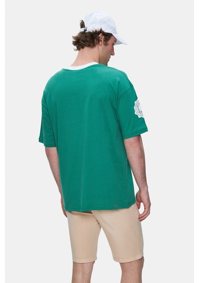 Ucla Keıth Yeşil Bisiklet Yaka Baskılı Oversize Erkek Tshirt Yeşil
