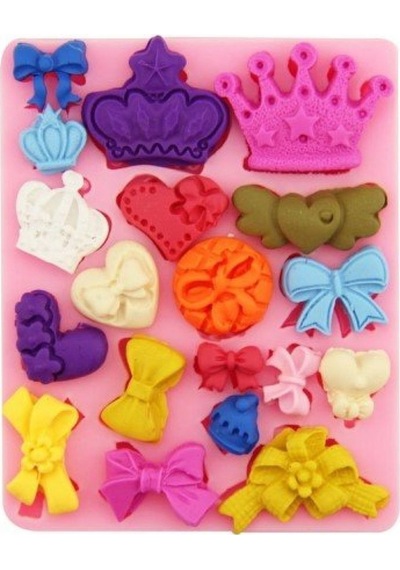 Silikon Taç Fiyonk Kalp Karışık Set Kalıp Goldcakes