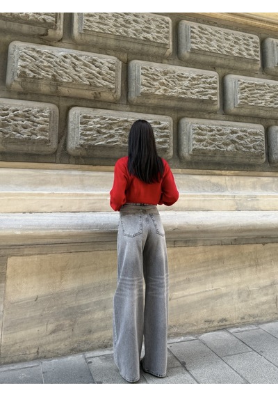Out Of Standart Kadın Extra Wide Leg Yüksek Bel Geniş Paça Jean Pantolon Antrasit