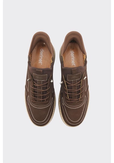Derinet Hakiki Deri Lastik Bağcıklı Erkek Sneaker Kahve Nubuk Kahve Nubuk