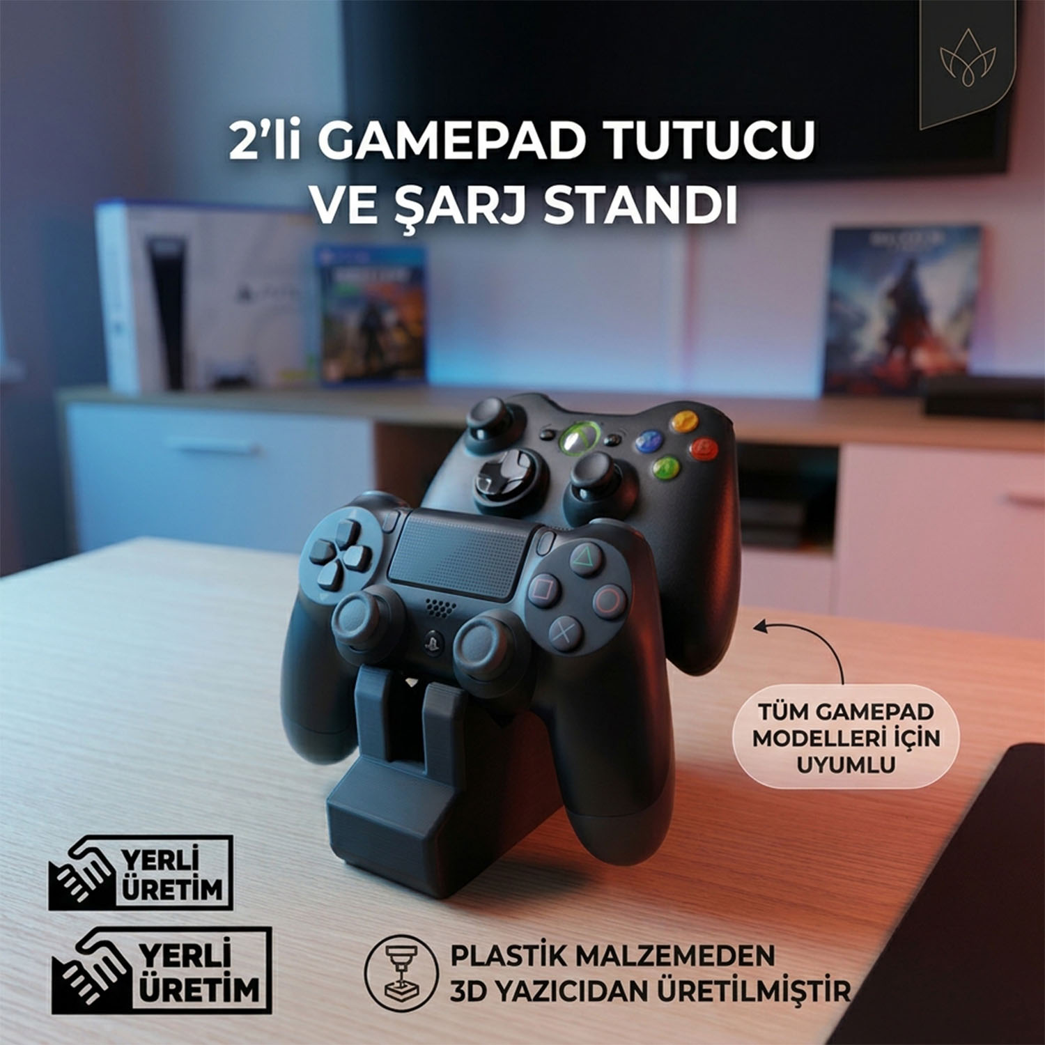 2 Li Gamepad Tutucu Standı Tüm Oyun Kollarıyla Uyumlu, 3d Yazıcı Üretimi Plastik Joystick Ve Kontrolcü Standı 3d Yazıcı