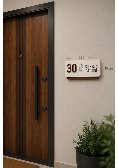 Kişiye Özel Kapı Numarası Ve İsimlik Ahşap Daire Kapı Numarası 26 Cm 15 Cm