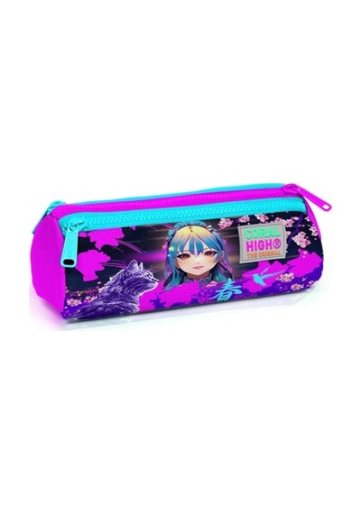Mor Pembe Anime Kedi Üç Bölmeli Kalem Çantası - Kız Çocuk Genel