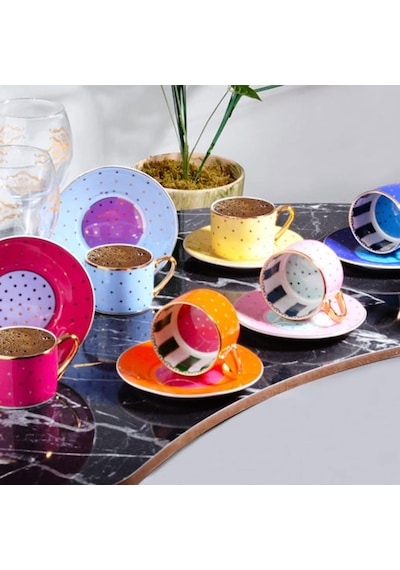 Kosova Fnc-07 6'lı Bone China Puantiyeli Fincan Takımı 90 cc