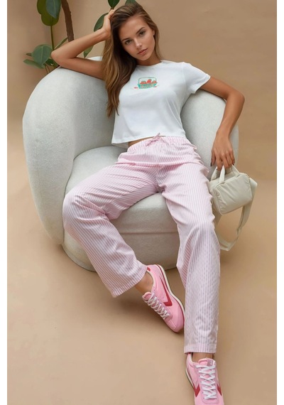 Hiccup Baskı Detaylı Regular Fit Bisiklet Yakalı %100 Pamuklu Crop T-shirt Çok Renkli
