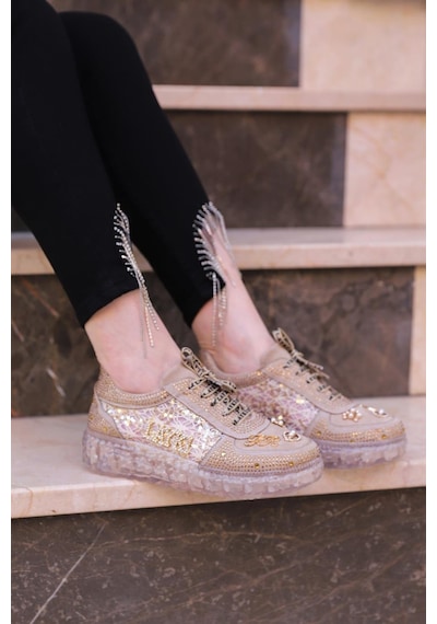 Astra Taşlı Desenli Şeffaf Taban Bej Renkli Kadın Sneaker-bej Bej