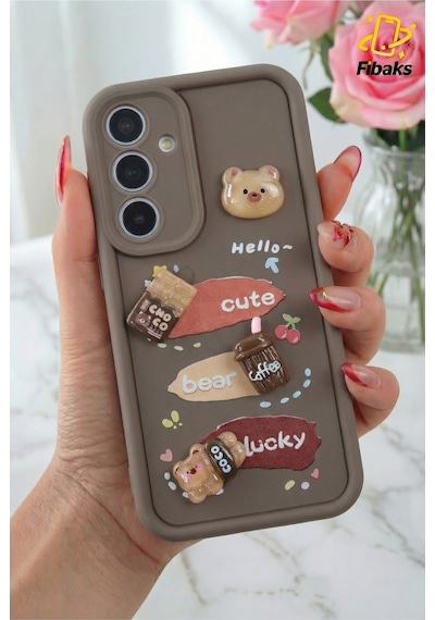 Galaxy Uyumlu A16 Kılıf Ayıcık Kahve Tasarımlı Desenli Kamera Korumalı Yumuşak Silikon Kapak