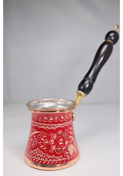 Bakır Özel Çini İşlemeli Cezve