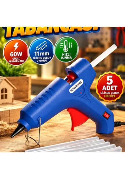 60 W Sıcak Silikon Tabancası 11 Mm Uyumlu, 5 Silikon Çubuklu Set