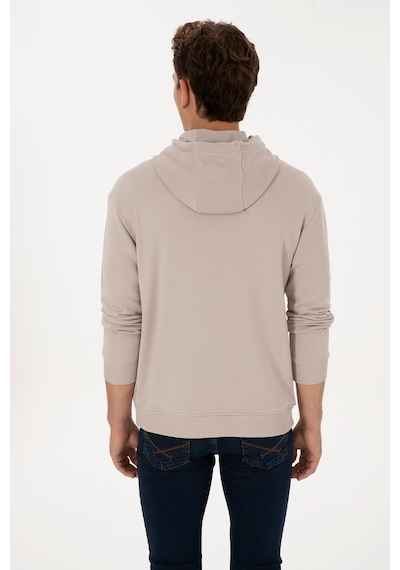 U.S. Polo Assn. Erkek Comfort Fit Kapüşonlu Taş Basic Sweatshirt 50313746-VR049