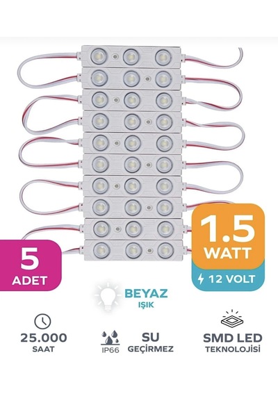 Point 5 Adet 3 Ledli Parmak Led Modül 1.5w 2835 Smd Mercekli 12v Beyaz