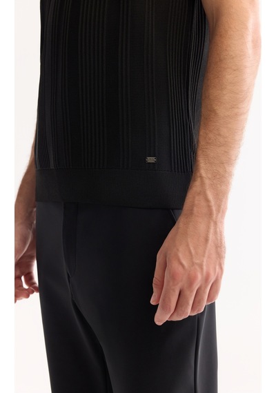 Avva Erkek Siyah Bisiklet Yaka Çizgili Triko Regular Fit T-shirt A52y5005