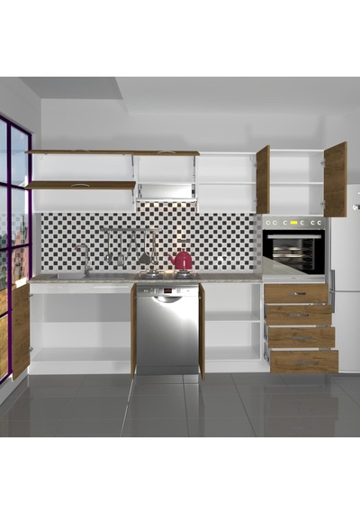 Decoraktiv Elite 280yq Ankastre Boy Dolaplı Mdf Hazır Mutfak Dolabı - Tezgah Dahil - Naturel Pera Meşe Decoraktiv Elite 280yq Ankastre Boy Dolaplı Mdf Hazır Mutfak Dolabı - Tezgah Dahil - Naturel Pera Meşe