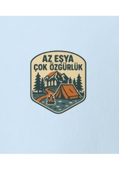 Wildstyle Az Eşya Çok Özgürlük Renkli Kamp Doğa Minimalist Baskılı Unisex Bisiklet Yaka Pamuklu Tişört Bebe Mavi