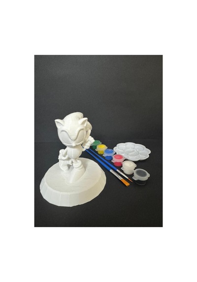 3d Sonic Figür Boyama Seti - Kendin Boya Hobi Ve Etkinlik Seti - Akrilik Boya + 2 Fırça