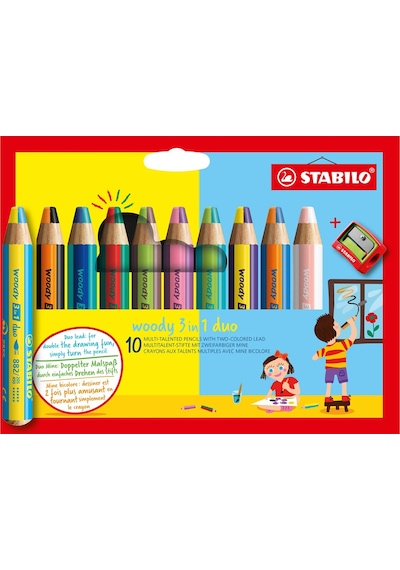 Stabilo Woody 3in1 Duo 10 Lu + Kalemtıraş Çok Renkli