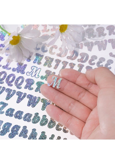 Simli Gümüş Harfler Ve Sayılar Sticker Alfabe Süsleme Etiketi Silver Çok Renkli