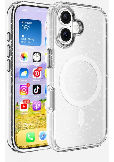 Apple İphone 16 Kılıf Magsafe Şarj Özellikli Parlayan Simli Saydam Renkli Hatreds Allstar Kapak