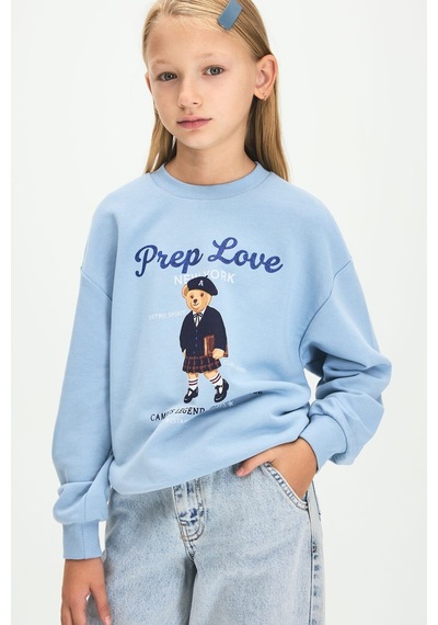 Defacto Relaxed Fit Bisiklet Yaka Ayıcık Baskılı Sweatshirt Kız Çocuk I5915a826aube734 Mavi-be734