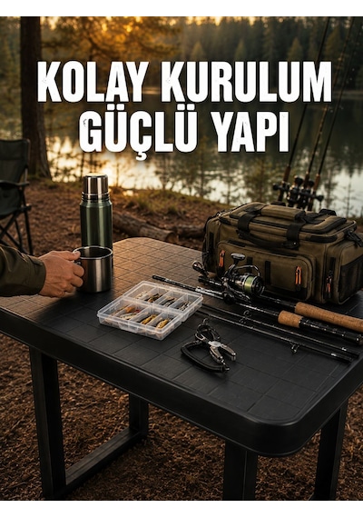Pratik Katlanabilir Masa Kamp Piknik Bahçe Ve Karavan Kullanımına Uygun - Lisinya Siyah