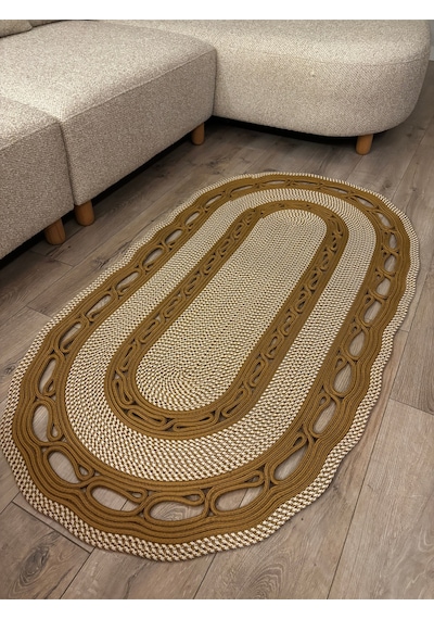 Mavaux Sarmaşık Model Oval Hasır Görünümlü Jüt Kilim Paspas Halı Jüt