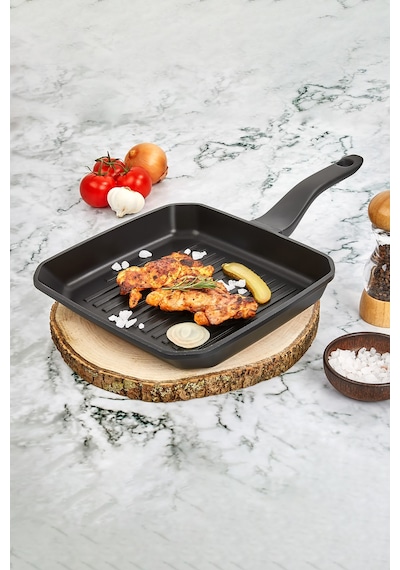 Polochef Iron Döküm Granit Kare Izgara Tava 28 Cm Siyah Siyah