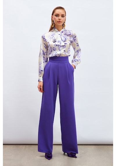 Sateen Bel Detaylı Cepli Pantolon - Mor