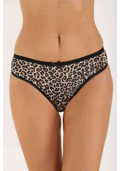 6 Adet Likralı Kadın Slip Külot Leopar Siyah Gri Beden: M Standart