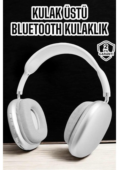 P9 Plus Kablosuz Kulak Üstü Bluetooth Kulaklık Beyaz Yüksek Ses Kaliteli 3