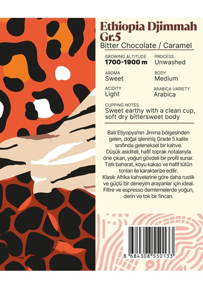 Ethiopia Djimmah Gr.5 Yöresel Filtre Kahve 250 Gr. Çekirdek Kahve