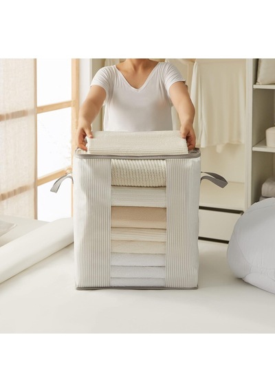 Ocean Home Textile 2'li Pvc Pencereli Stuff & Things Gri Çizgili Hurç Set Çok Renkli