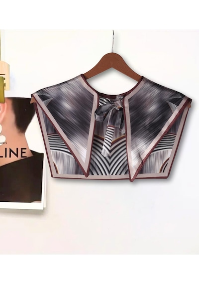 Walkenzo 4864 Şık Desenli Bağlamalı Modern Kadın Omuz Şalı Gri