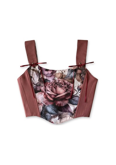 L'aura Corset Gül Kurusu Çiçek Desenli Çift Taraflı Bayan Korse Pembe