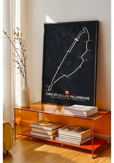 Gilles Villeneuve F1 Pisti Ahşap Çerçeveli Tablo Kanada Gp Poster Siyah