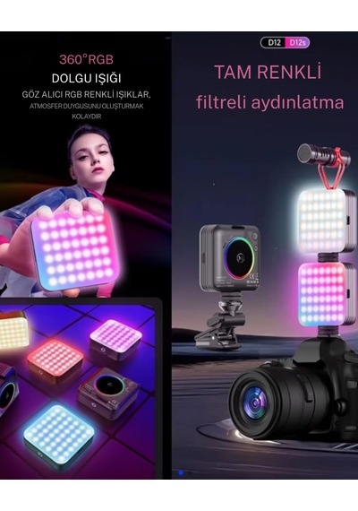 Rgb Led Telefon Selfie Işığı Şarjlı Mini Video Çekim Lambası 3000 Mah Canlı Yayın Işığı 2900-9000k Gümüş - Siyah