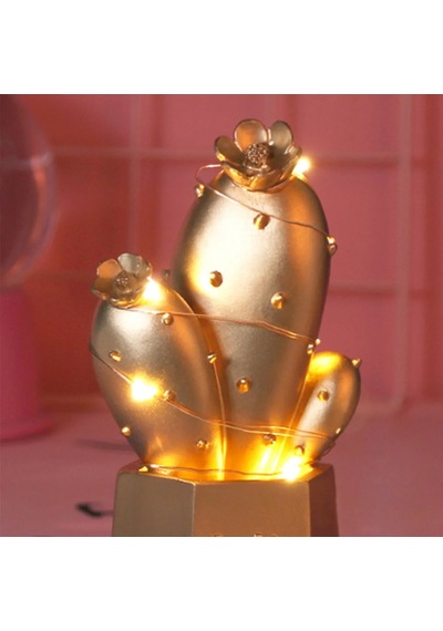 Led Işıklı Sevimli Kaktüs Dekoratif Masa Lambası Mini Biblo Gece Lambası Gold Belirtilmemis