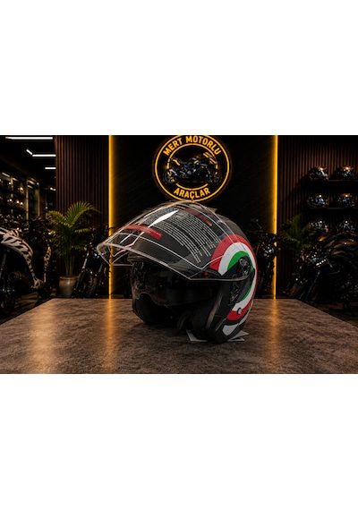 Jk526 X1 İtaly Siyah Güneş Vizörlü Yarım Kask Sıyah