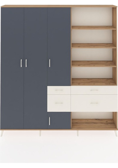 Arges Dolap 14 Raflı 4 Çekmeceli 4 Kapaklı 220x30x243 Çam-antrasit/aytaşı Antrasıt/aytası Arges Dolap 14 Raflı 4 Çekmeceli 4 Kapaklı 220x30x243 Çam-antrasit/aytaşı Antrasıt/aytası